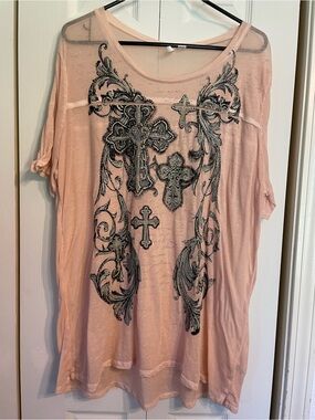 Cato Blush Tunic with Ornate Cross Embellishment